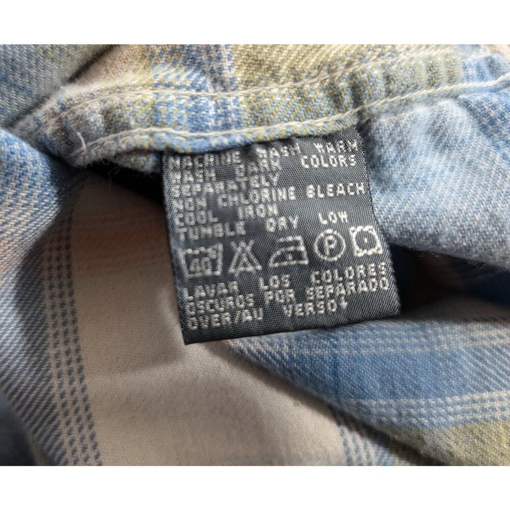 Vintage 90s Blouse Blue Pink Green Flannel Plaid Denim Collar Size Petite Small - Picture 6 of 7